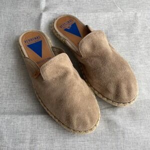 Verbenas Celia Tan Suede Espadrille Mules Sandal Made in Spain Womens Size 38